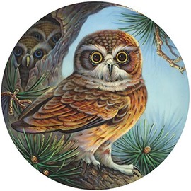 Bits and Pieces - 500 Piece Round Jigsaw Puzzle for Adults - Owl and Chicks - 500 pc Owl and Owlets in a Pine Tree Round Jigsaw by Artist Oleg Gavrilov