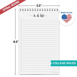 321Done to Do List Notepad 5.5x8.5 Spiral - Made in USA, Simple Undated Checklist, Daily Planner Notebook for Organizing, Planning, Task Checklist Organizer for Work, Office, Home, School - 50 Sheets