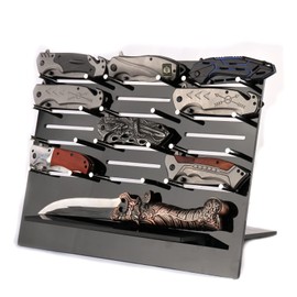 HHUXIUE Knife display stand,knife holder,acrylic knife display stand, folding knife storage display,fits all the pocket knives (black)