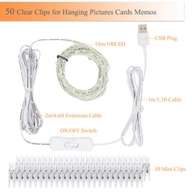 Decute 100 LED 50 Photo Clips String Lights Holder 33FT Starry Fairy Lights for Hanging Pictures Cards Memos USB Powered with Switch Perfect for Bedroom Wedding Dorm Christmas Decor (Cool White)