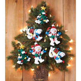 Snowman & Polar Bear Ornaments Felt Applique Kit 4-3/4 Inch X4 Inch Set of 6