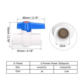 sourcing map Ball Valve, G3/4 Female Thread PVC Valve for Aquarium Setup, Sump Pump, Pool, Garden Sprinkler White Blue