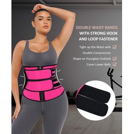 Feelingirl Sauna Waist Trainer for Women Long Torso Plus Size Sweat Belts Zipper Bones Workout Trimmer Neoprene Underbust Pink L