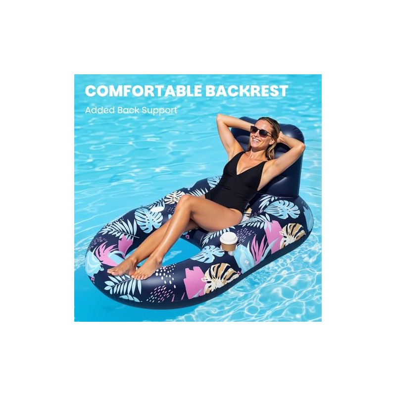 Inflatable Pool Floats with UPF50+ Canopy-Removable-120° Adjustable, Large Pool Beach