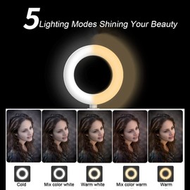 Ring Light Laptop, 5 Inch Ring Light with Tripod & Clip, Video Conference Light with 5 Lighting Modes & 11 Brightnesses, 360° Dimmable Selfie Light for Video Streaming, Video Call, Tiktok, Meeting,