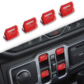 4PCS Metal Window Switch Button Covers Window Switch Knob Trim Protector Compatible with Jeep Wrangler JL JLU 2018-2025 Gladiator JT 2020-2025 Trim Interior Accessories (Red)
