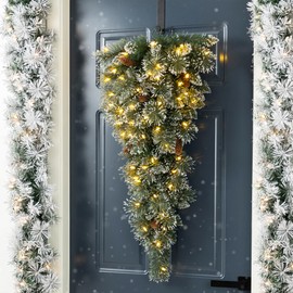 Glitzhome 2 Pack 3ft Pre-lit Christmas Swag, Artificial Decorative Teardrop Swag with Pine Cones, Led Lights and Timer for Front Door, Wall, Dining Table, Window, Staircase Decoration