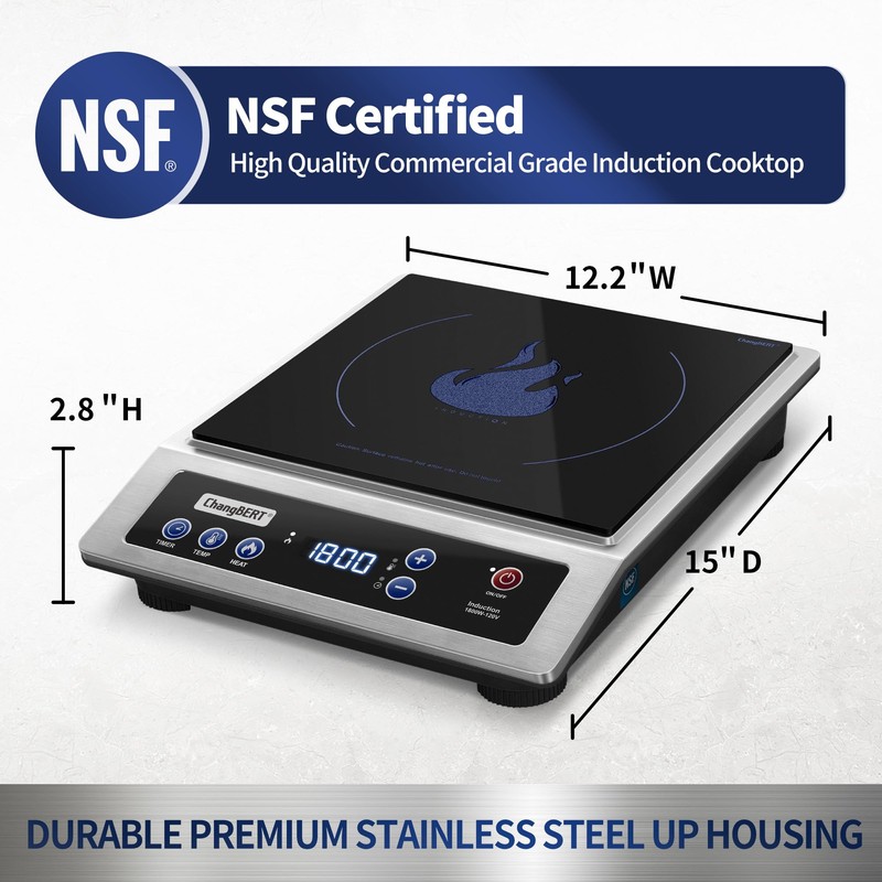 ChangBERT Induction Cooktop, Commercial Grade Portable Cooker, Large 8” Heating