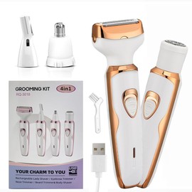 Women's Electric Razor,2 in 1 Bikini Trimmer,Wet & Dry Women's Razor with Removable Head Silk Glide,for Legs,Face,Underarms and Bikini Area (4-in-1 Gold)