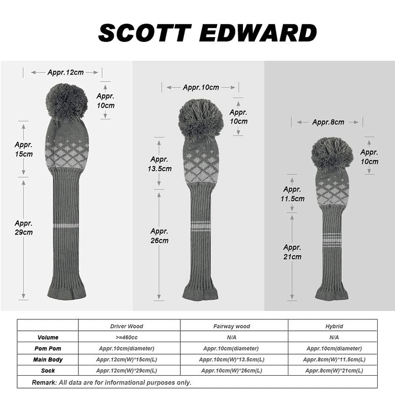 Golf Headcover Knit Set 4-piece Set, Golf Club Driver Wood