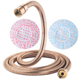 TRIPHIL Kink-free Shower Hoses Handheld Showerhead Extension Tube Hand Held Shower Head Hose Replacement Stainless Steel Metal 360 Degree Swivel Copper Nuts (59-Inch, Rose Gold)