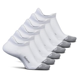 Feetures Elite Light Cushion No Show Tab Ankle Socks - Sport Sock with Targeted Compression - White, XL (6 Pair)
