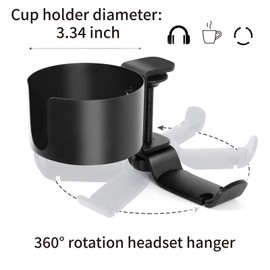 OOKUU 2 in 1 Desk Cup Holder with Headphone Hanger, Anti-Spill Cup Holder for Desk or Table, Easy to Install, Sturdy and Durable, Enough to Hold Coffee Mups, Water Bottles, Headphones