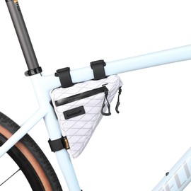 Rhinowalk Bicycle Triangular Bag 0.9L - Waterproof Frame Bag with YKK Zippers, Multiple Compartments & Slim Design - No Contact with Legs - White
