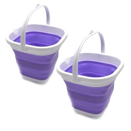 SAMMART 2.6L Set of 2 Super Mini Sqare Collapsible Plastic Bucket - Foldable Square Tub - Portable Fishing Water Pail - Space Saving Outdoor Waterpot (2, Lt. Purple)
