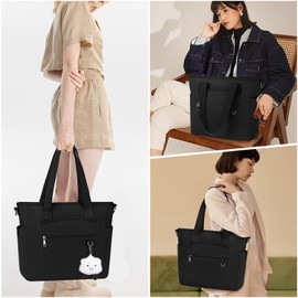 NUBILY Women's Canvas Tote Bag, Men's, Large Capacity, Lightweight, Canvas Bag, Crossbody Bag, Stylish, Canvas Bag, Shopping, Travel, Work, School, Black, Navy, Beige, Black