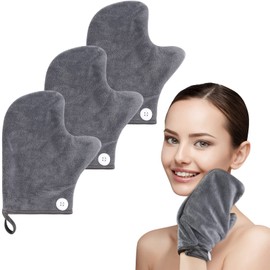 VIVOTE Washable Microfibre Facial Cleansing Wipes 17 x 21 cm Reusable Make-Up Glove Make Up Remover Glove, for Facial Cleansing and Make-Up, Pack of 3, Grey