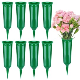 8 Pcs Cemetery Vases for Grave - Plastic Flower Holders with Spikes, Cone Vase for Memorial Day Grave Accessories Cemetery Decorations (Green)