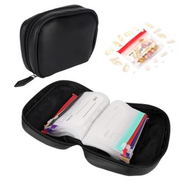 Waterproof Pill Pouch Set, Portable Pill Organizer with 14 Color-Coded Replaceable Bags Travel Zippered Storage Case for Vitamins and Fish Oils (Black)