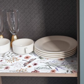 Floral Shelf and Drawer Liner for Kitchen Cabinets,12IN x 20FT Non-Adhesive and Strong Non-Slip Cabinet Drawer Liners for Kitchen Shelf, Waterproof Cupboard Liners,Easy to Clean