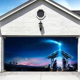 DORCEV Jesus Christmas Nativity Garage Door Decoration - 7x16ft Christ Nativity Scene Door Cover Backdrop for Church Event