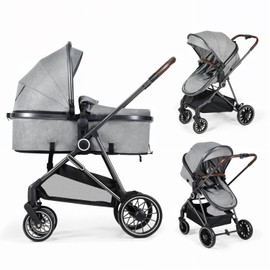 2-in-1 Baby Stroller with Bassinet Mode - Folding Infant Newborn Pram with Reversible Seat - for 0-36 Months Toddler