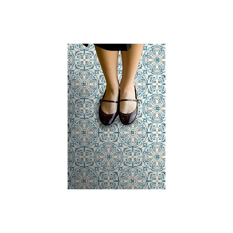 FloorPops FP2477 Fontaine Peel & Stick Floor Tiles, Blue