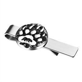 Flongo Viking Tie Clip Cufflinks for Men: Vintage Silver Compass Tie Pin Scandinavian Pirate Norwegian Jewellery Stainless Steel Totem Amulet Father's Day Man Gift