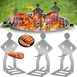 2PCS 2025 New Stainless Steel Funny Hot Dog Holders for Grill - Creative Standing Man Sausage Barbecue Rack Reusable for BBQ, Camping, Spring Trip