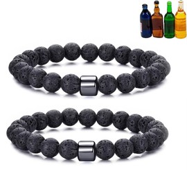 DIOWUS Glame Anti Alcohol Bracelet for Women Men, GM Mgnetc Bead Sobriety Bracelets Adjustable Hemys Hematite Reduce the Urge to Drink Cravings Relieve Anxiety Stress Jewelry Gift (2 black)