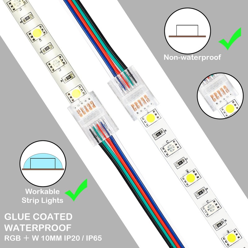 10 Packs 5 Pin RGBW LED Strip Connector Kit 10