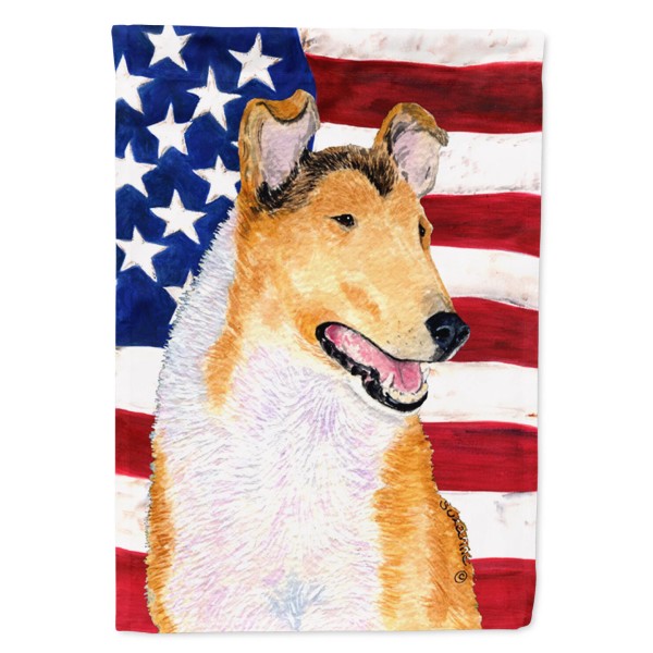 USA American Flag with Collie Smooth Flag Garden Size SS4226GF