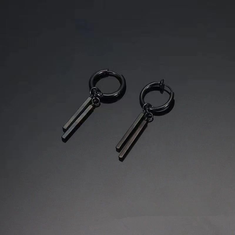 Men's Earrings, Black, Single Ear, Popular Accessory, Stainless Steel, Ring,