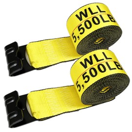 KJE Winch Straps 4" x 30' Yellow Heavy Duty Tie Down w/Flat Hooks Flatbed Trailer Strap WLL# 5,500 lbs | 4 Inch Cargo Control for Flatbed Truck(2 Pack)