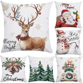 Xyxu Christmas Cushion Covers Set Of 6, Merry Christmas Decorations indoor Colorful Christmas Pillow Cases Covers, Soft Plush Cartoon Winter Xmas Design Cushion Covers 40 x 40 cm for Sofa Decor indoor