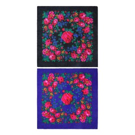 MJ SERECA Acrylic Bandana Printed Head Scarf - Square Ukrainian Floral Babushka Neck Scarf for Women 42"/60" (2 Pack - F 42")