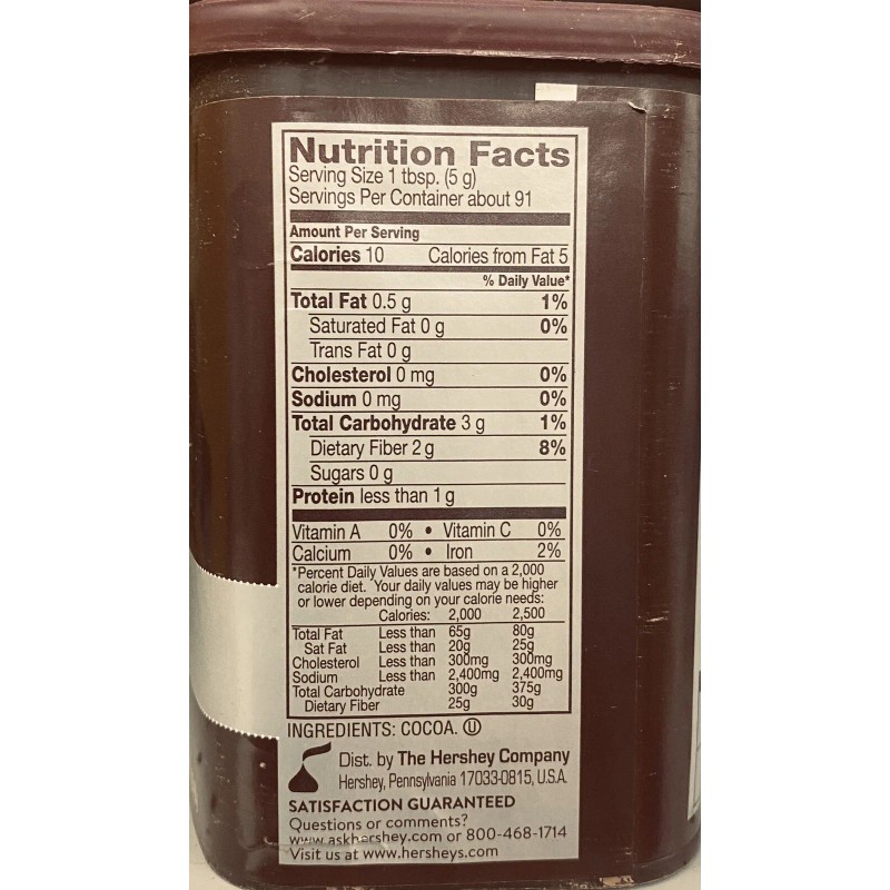 Hershey's Cocoa 100% CACAO Natural Unsweetened Powder 16 oz tub
