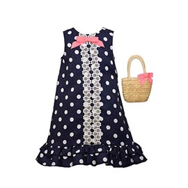 Bonnie Jean Easter Dress Spring Floral Dress with Basket Purse for Toddler and Little Girls, Nautical Blue, 2T