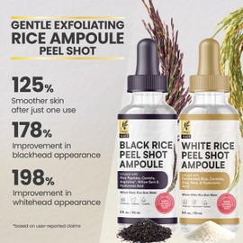 Peel Shot Glow Rice Ampoule Duo, Black & White Rice Exfoliant Skincare Set for Face, Gentle Daily Glow Peel & Advanced Peel Shot, Removes Dead Skin for a Smooth & Radiant Complexion for All Skin Types