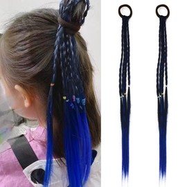 Braiding Hair Extensions Ponytail Hair Accessories for Girls Women Hair Extensions with Rubber Band Blue Braided Wigs Head Bands for Women's Hair Beauty Braid Hair Extension Christmas Birthday Gifts