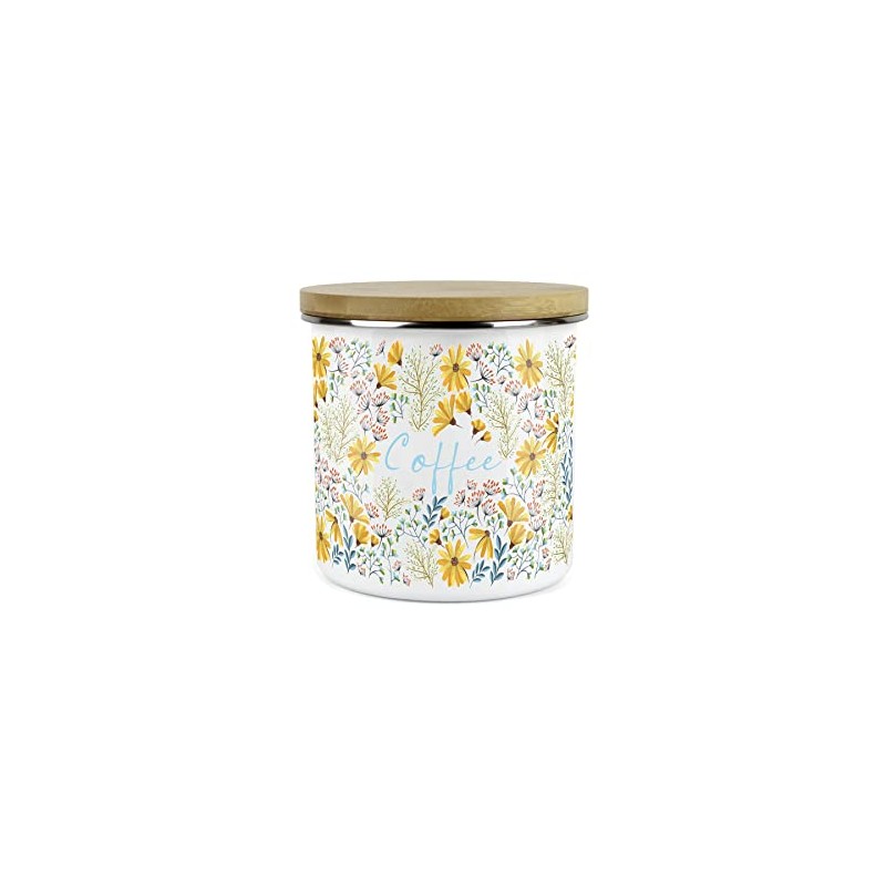 Purely Home Floral Daisies Coffee Canister - White Metal Enamel