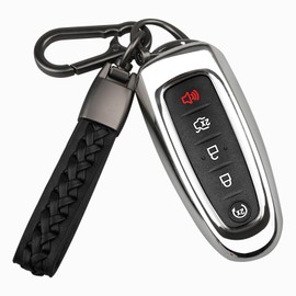 Qonyv Key Fob Cover Keychain Kit for Ford C-Max Edge Escape Expedition Explorer Flex Focus Taurus Lincoln MKS MKT MKX Navigator Accessories Keyless Entry Remote Start Chrome