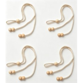 CavspkArt 4Pcs Curtain Tiebacks, Adjustable Rope Tie Backs for Curtains with Wooden Beads, Cotton-Linen Curtain Holdbacks for Living Room Bedroom Home Office