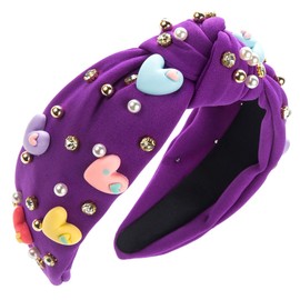 scicent Wedding Hair Accessories Fashion Top Knot Head Band for Girls Embellished Rhinestone Pearl Beaded Wide Hairbands Non-Slip Padded Hair Hoops - 26328