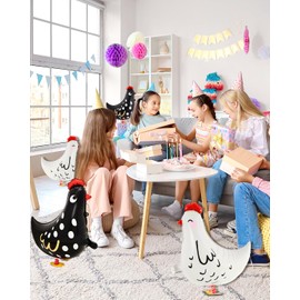 OWMOSYX OWMOSYX 8 PCS Walking Chicken Balloons Aluminum Foil Pet Chicken Decorations for Baby Shower Kids Birthday Party Farm Animal Theme Supplies (4 Pcs White And 4 Pcs Black)