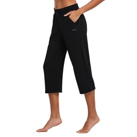 baleaf Women's Wide Leg Capris Yoga Cotton Crop Pockets Summer Capri Sweatpants Loose Lounge Casual Workout Pants Black Size M