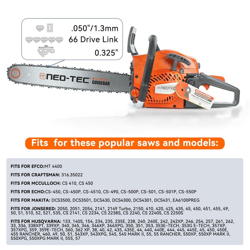 NEO-TEC 3 Pack 16 Inch Chain Saw Chain 0.050" Gauge
