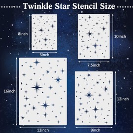 4 Pack Star Stencil for Painting Star Wall 4 Sizes Template Reusable Plastic Twinkle Starburst Stencils for Wood Canvas Fabric, Use for Flag Day Home Decor DIY Crafts(Stars)