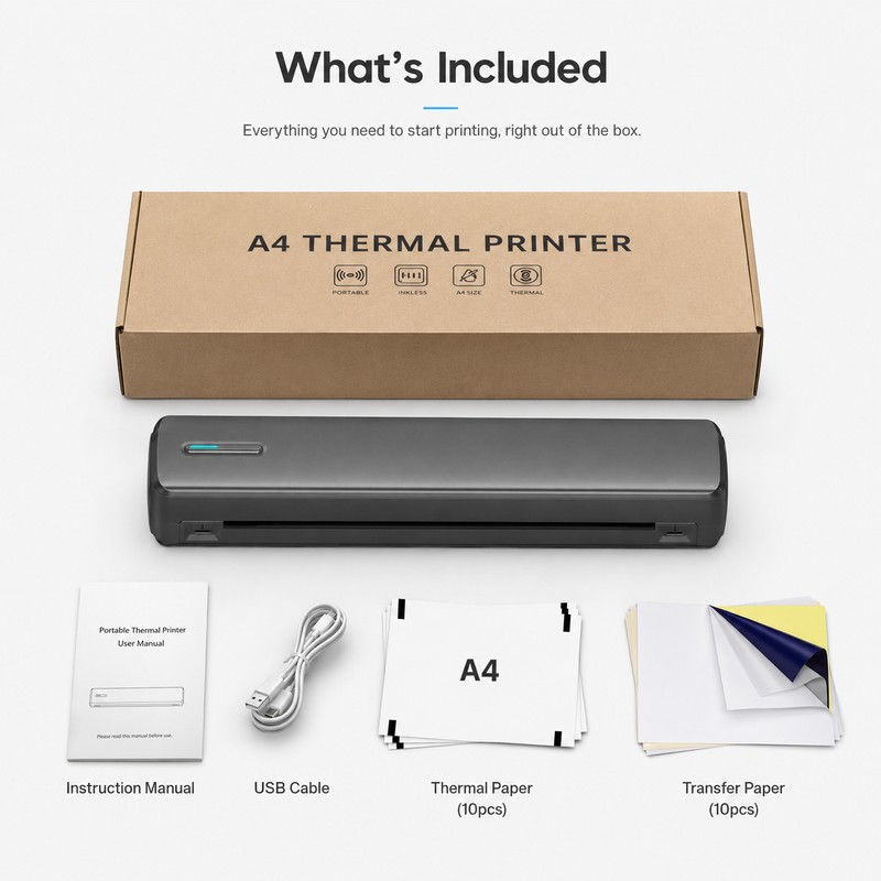 Portable A4 Thermal Printer for Travel & Work – Inkless