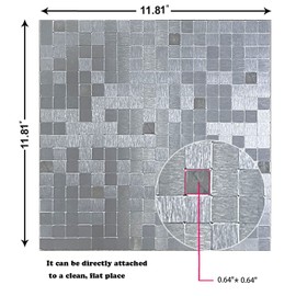 XUANINY 10-Piece Self-Adhesive Metal Backsplash, Peel and Stick Tile for Kitchen Brushed Aluminium Surface backsplash (11.73"x11.73",10) (Silver Brushed)